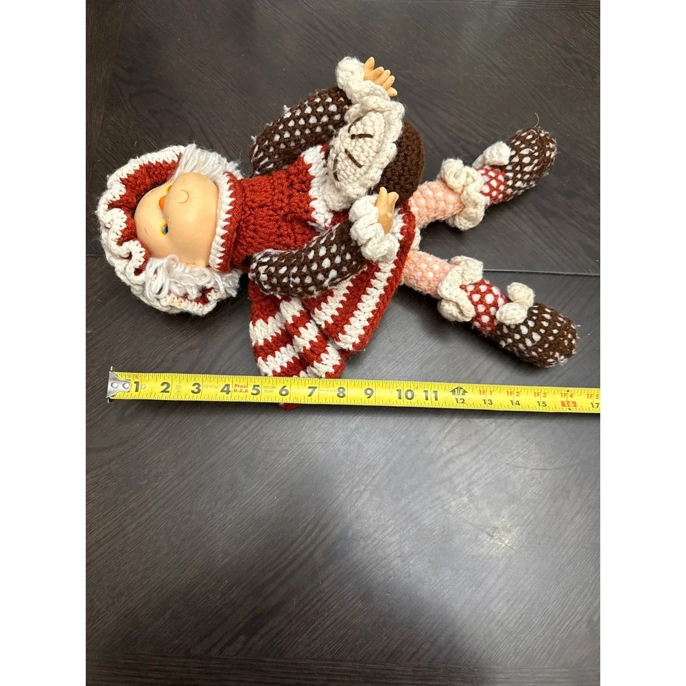 Vintage‎ Style Handmade Crochet Doll Vinyl Face Brown Rust Cream 16 Inch